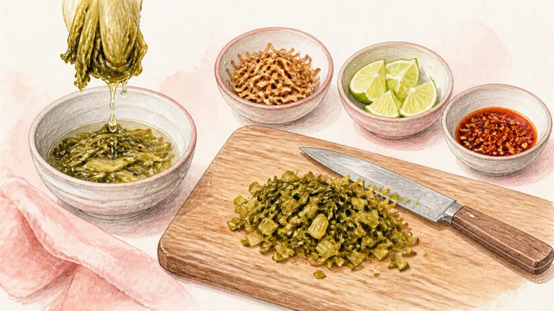チェンマイ風鶏カオソーイの手順8「薬味を用意する」を示す調理イラスト。