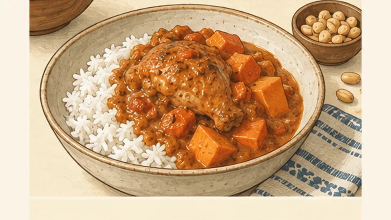 Senegalese Chicken Mafé Peanut Stew, step 6: Adjust and serve with rice.