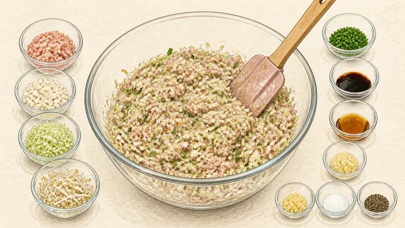 Steamed pork mandu, step 4: Mix the pork filling.