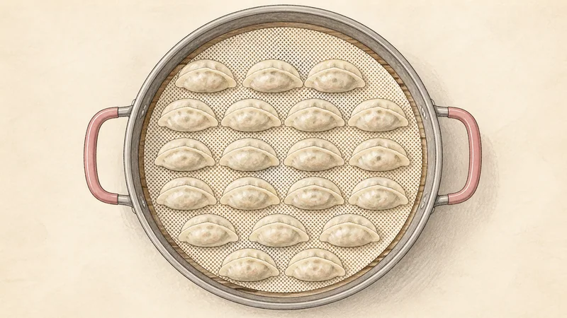Steamed pork mandu, step 10: Load the first batch.