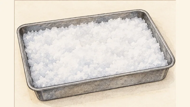 メープルタフィー・オン・スノーの手順1「雪を準備する」を示す調理イラスト。