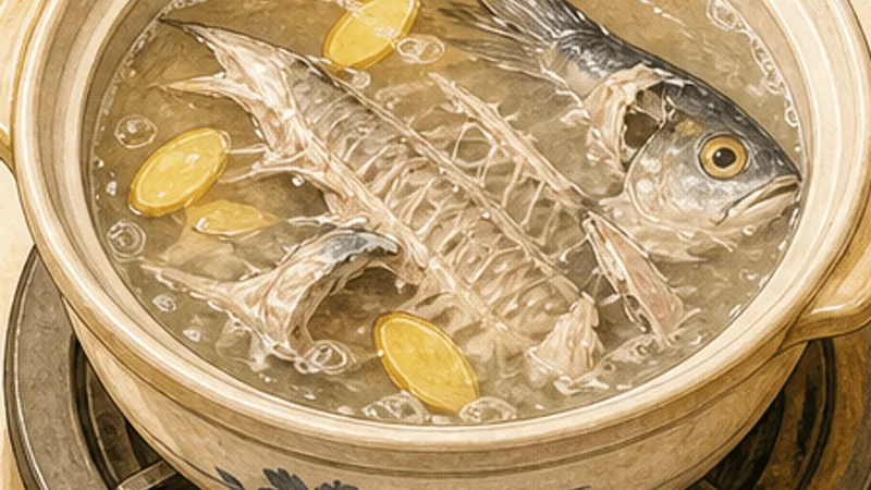 Tainan Milkfish Congee, step 2: Make clean fish stock.