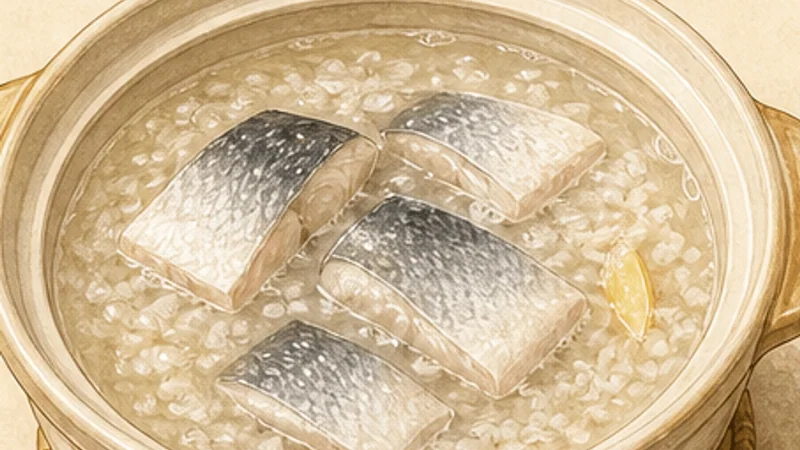 Tainan Milkfish Congee, step 4: Poach the milkfish.