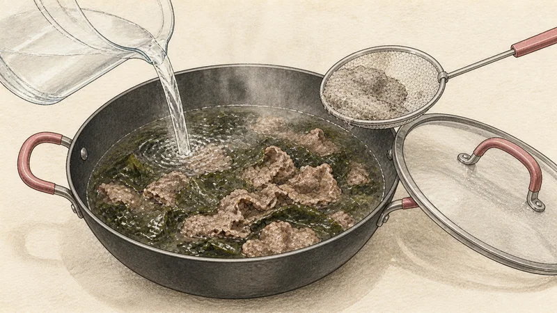 ภาพวาดการปรุงซุปสาหร่ายเนื้อเกาหลี ขั้นตอนที่ 4: ทำน้ำซุปใส