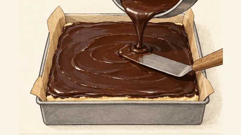 ナナイモバーの手順6「チョコレートを重ねる」を示す調理イラスト。