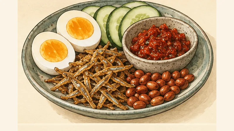 ภาพวาดการปรุงนาซีเลอมัก ขั้นตอนที่ 5: เตรียมไข่กับแตงกวา
