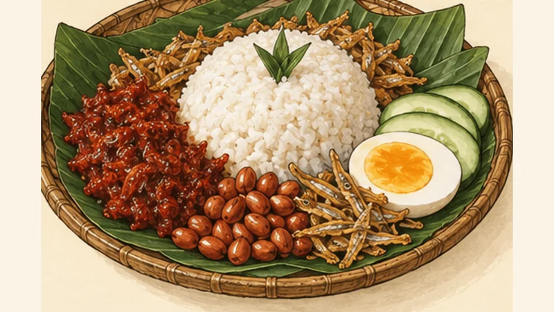 ภาพวาดการปรุงนาซีเลอมัก ขั้นตอนที่ 7: เสิร์ฟขณะอุ่น