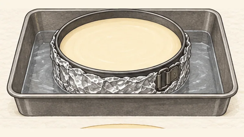 ภาพวาดการปรุงนิวยอร์กชีสเค้ก ขั้นตอนที่ 9: เตรียมอ่างน้ำ