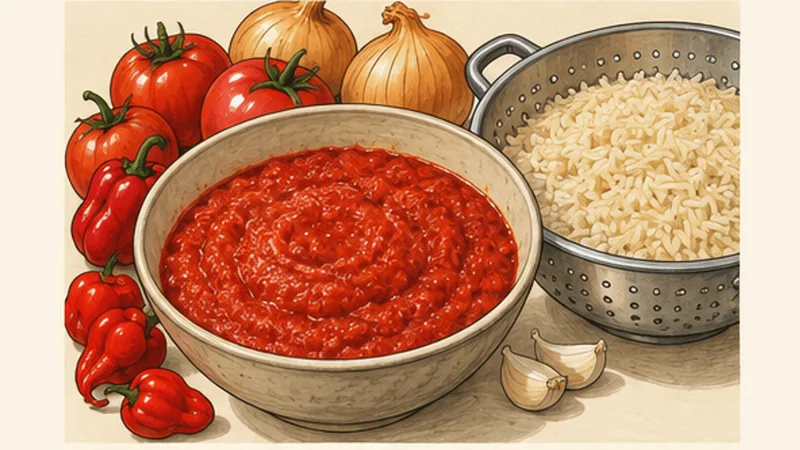 Nigerian Jollof Rice, step 1: Blend the pepper base.