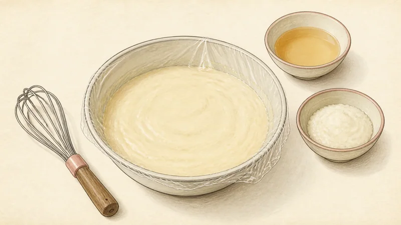 ภาพวาดการปรุงโอโคโนมิยากิสไตล์โอซากา ขั้นตอนที่ 2: ทำแป้งพื้นฐาน