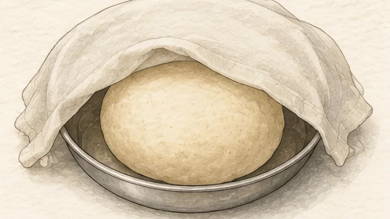 ภาพวาดการปรุงปานีปูรี ขั้นตอนที่ 1: นวดแป้งปูรีให้แน่น