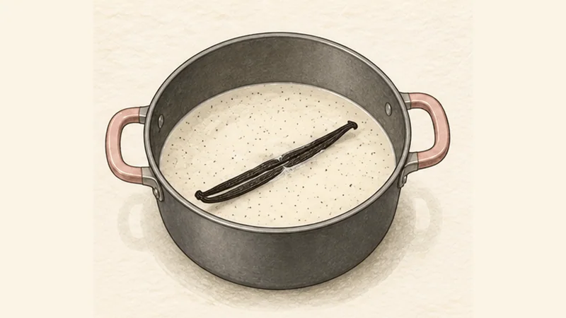 ภาพวาดการปรุงพานาคอตตาวานิลลา ขั้นตอนที่ 2: แต่งกลิ่นครีม