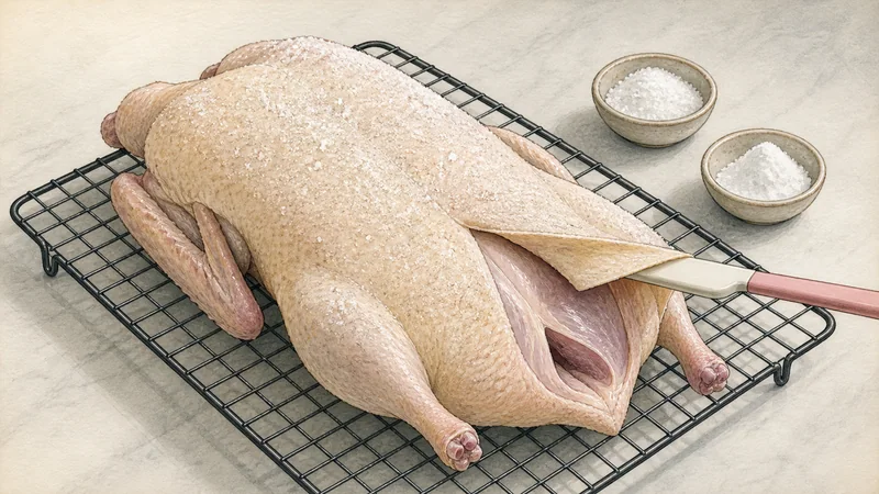 Home-style Peking duck with Mandarin pancakes, step 1: Dry and season the duck.