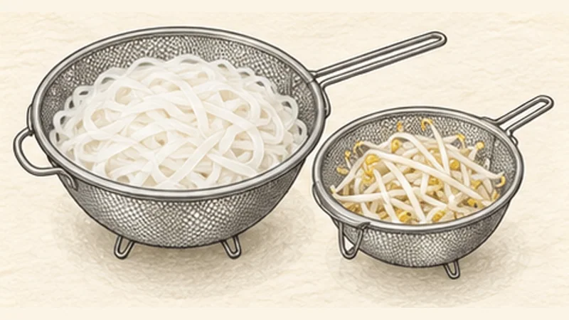 소고기 쌀국수 퍼 보 7단계 '면과 숙주 준비하기'를 보여 주는 조리 삽화.