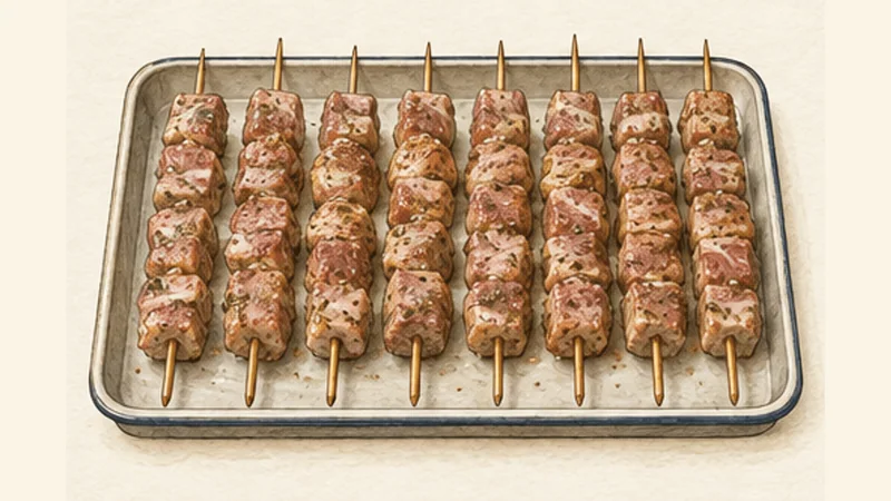 ภาพวาดการปรุงซูฟลากีหมู ขั้นตอนที่ 3: เสียบไม้หลวม ๆ