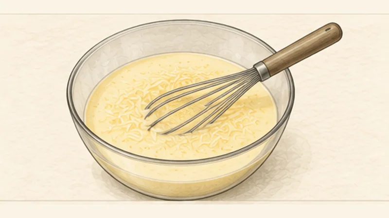 ภาพวาดการปรุงคีชลอแรน ขั้นตอนที่ 6: ผสมไส้ไข่นม