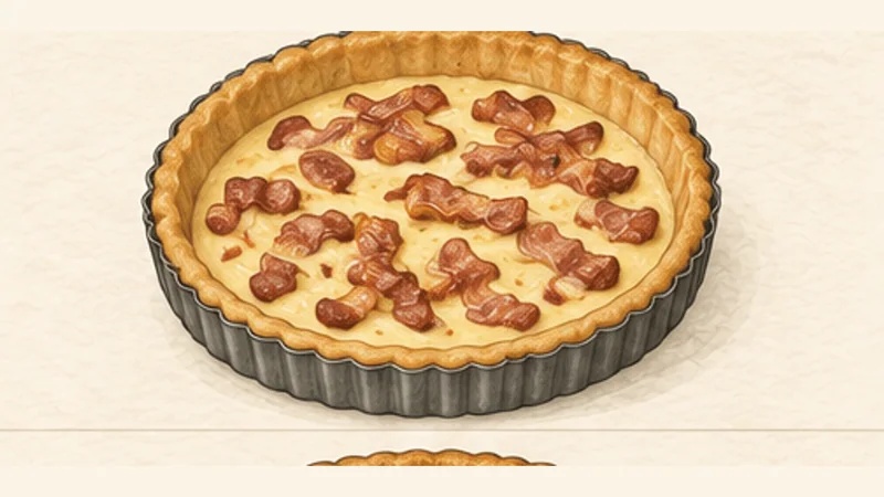 ภาพวาดการปรุงคีชลอแรน ขั้นตอนที่ 7: ใส่ไส้ในเปลือกที่อบแล้ว
