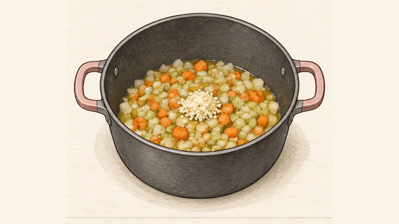 ภาพวาดการปรุงริโบลลิตาแบบทัสคานี ขั้นตอนที่ 1: ผัดซอฟฟริโต