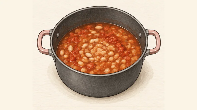 ภาพวาดการปรุงริโบลลิตาแบบทัสคานี ขั้นตอนที่ 2: ทำฐานถั่ว