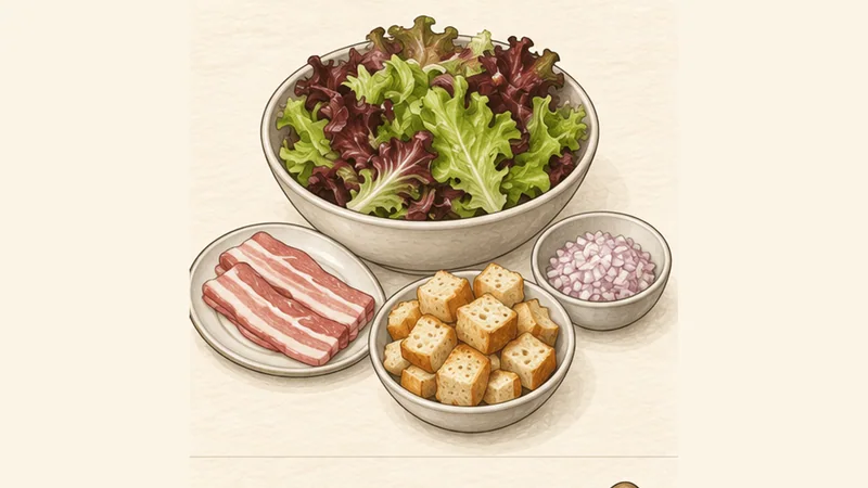 ภาพวาดการปรุงสลัดลียงเนส ขั้นตอนที่ 1: สะเด็ดใบผัก