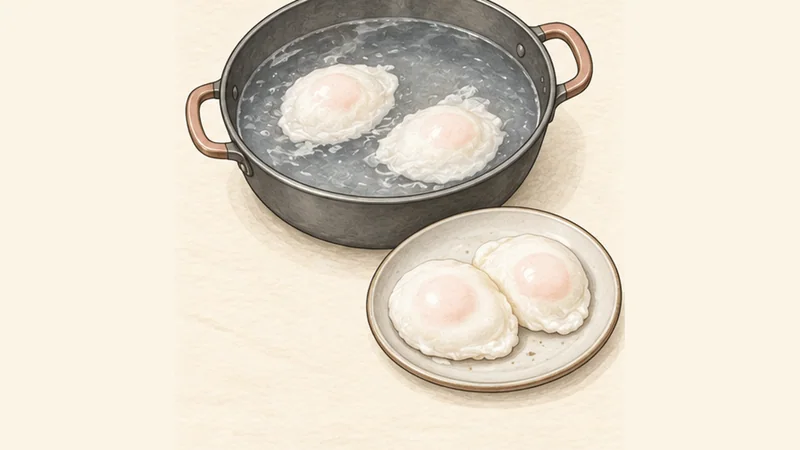 ภาพวาดการปรุงสลัดลียงเนส ขั้นตอนที่ 5: ทำไข่ดาวน้ำจากไข่พาสเจอร์ไรซ์