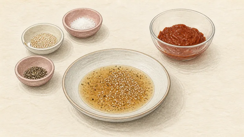 サムギョプサルの手順2「ごま油だれを作る」を示す調理イラスト。