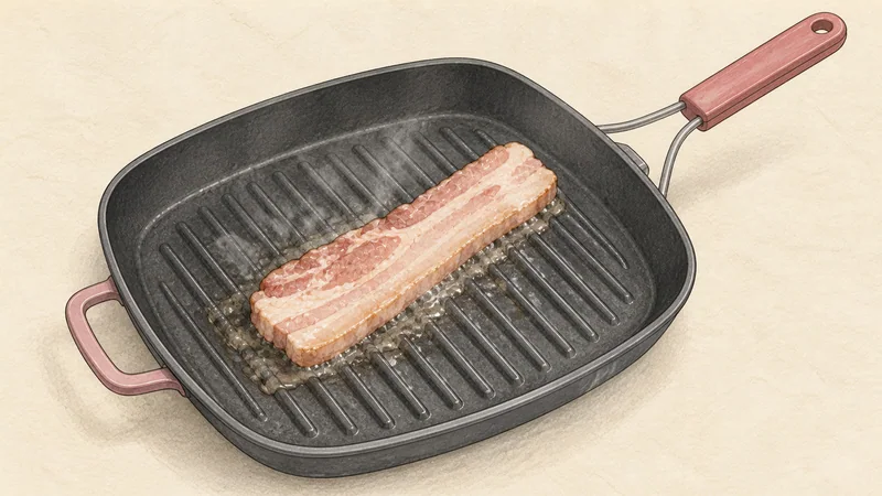 サムギョプサルの手順4「焼き鍋を熱する」を示す調理イラスト。