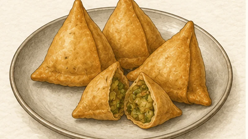 Punjabi Potato Samosa, step 9: Raise heat and crisp.