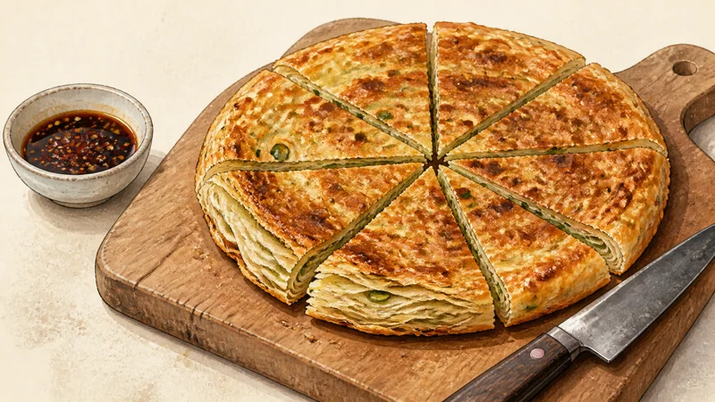 Flaky Chinese scallion pancakes, step 8: Separate the layers and serve.