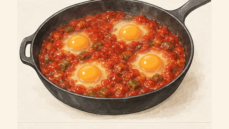 ภาพวาดการปรุงชักชูกาแอฟริกาเหนือ ขั้นตอนที่ 4: ทำหลุมและใส่ไข่