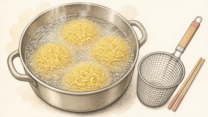 自家製チャーシューの醤油ラーメンの手順7「麺をゆでる」を示す調理イラスト。