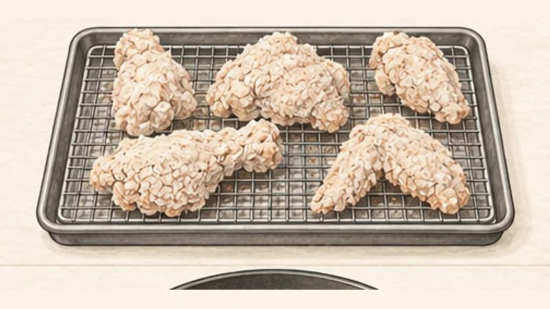 ภาพวาดการปรุงไก่ทอดอเมริกันใต้ ขั้นตอนที่ 6: พักแป้งเคลือบ