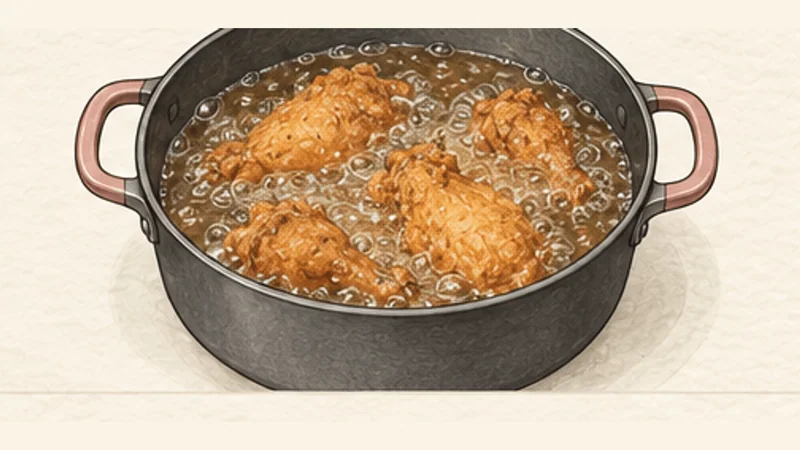 ภาพวาดการปรุงไก่ทอดอเมริกันใต้ ขั้นตอนที่ 9: ทอดอกและปีก