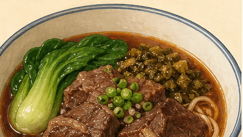 ภาพวาดการปรุงก๋วยเตี๋ยวเนื้อตุ๋นไต้หวัน ขั้นตอนที่ 8: จัดชาม