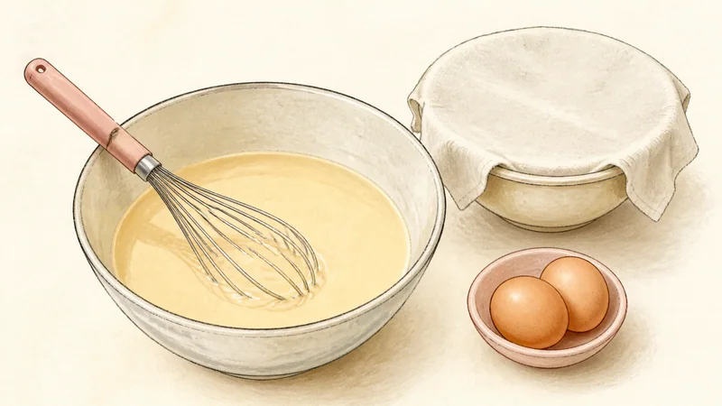 ภาพวาดการปรุงทาโกะยากิ ขั้นตอนที่ 2: ผสมแป้ง
