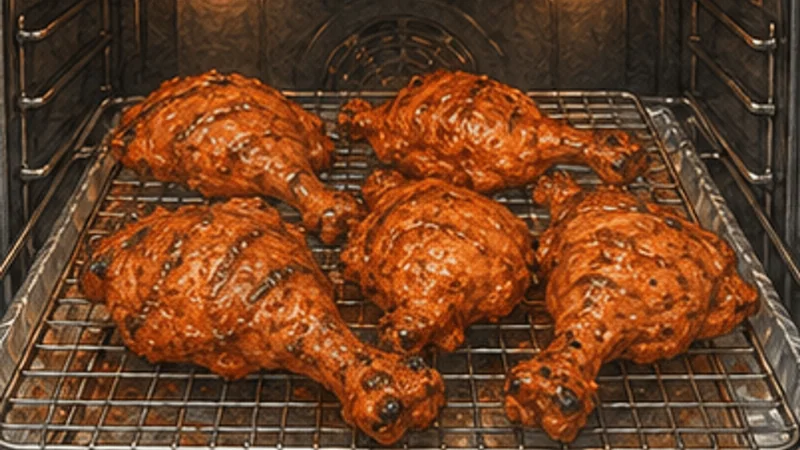 ภาพวาดการปรุงไก่ทันดูรี ขั้นตอนที่ 5: อบร้อนและพลิก