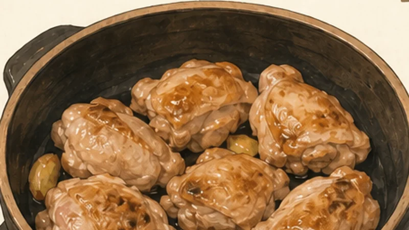 Three Cup Chicken, step 3: Brown the chicken.