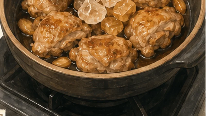 Three Cup Chicken, step 4: Simmer in the three-cup sauce.