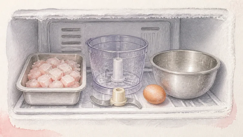 ภาพวาดการปรุงทอดมันปลา ขั้นตอนที่ 1: ทำอุปกรณ์ผสมให้เย็น