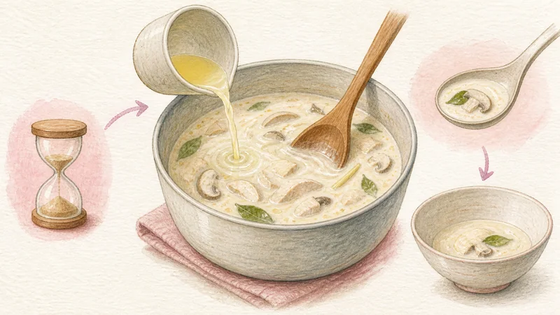 ภาพวาดการปรุงต้มข่าไก่ ขั้นตอนที่ 5: ใส่มะนาวหลังปิดไฟ