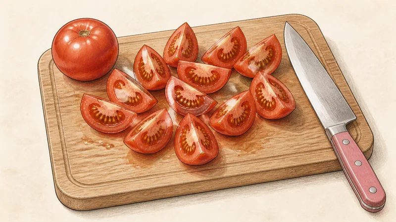 Tomato and egg stir-fry, step 1: Cut the tomatoes.