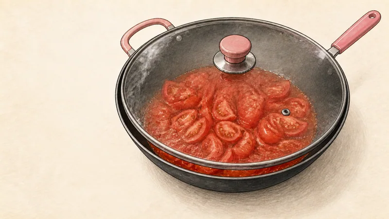 Tomato and egg stir-fry, step 6: Simmer the tomatoes.