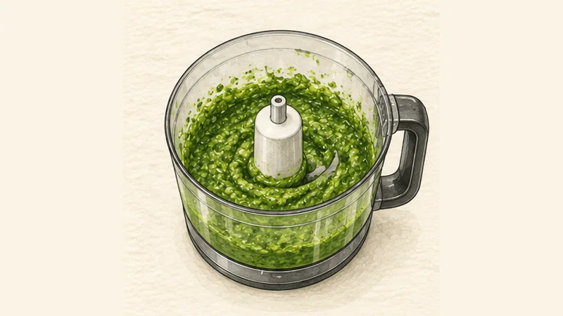 ภาพวาดการปรุงโทรฟีเอ อัล เปสโต เจโนเวเซ ขั้นตอนที่ 1: ทำเพสโตให้เย็น