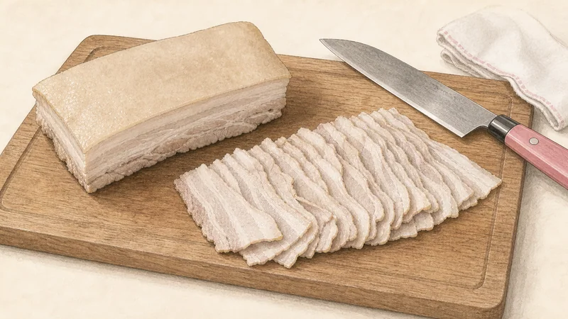 Twice-cooked pork, step 4: Cool and slice the pork.