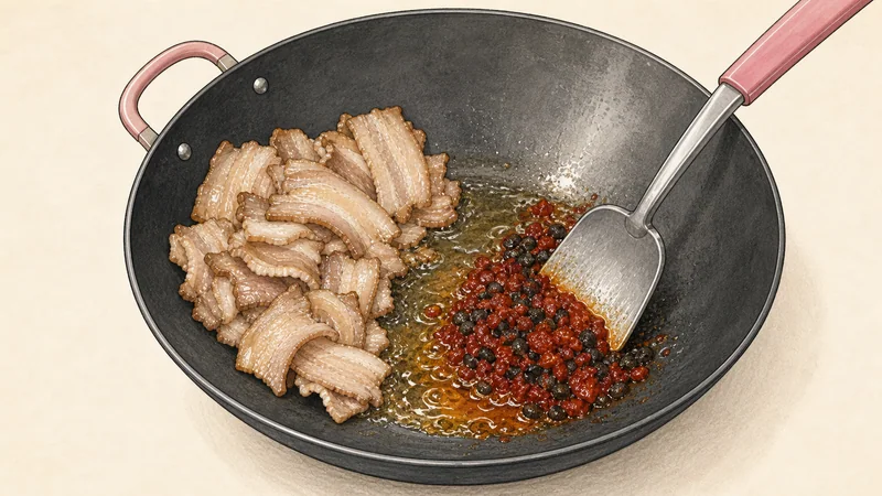 Twice-cooked pork, step 6: Fry the bean paste.