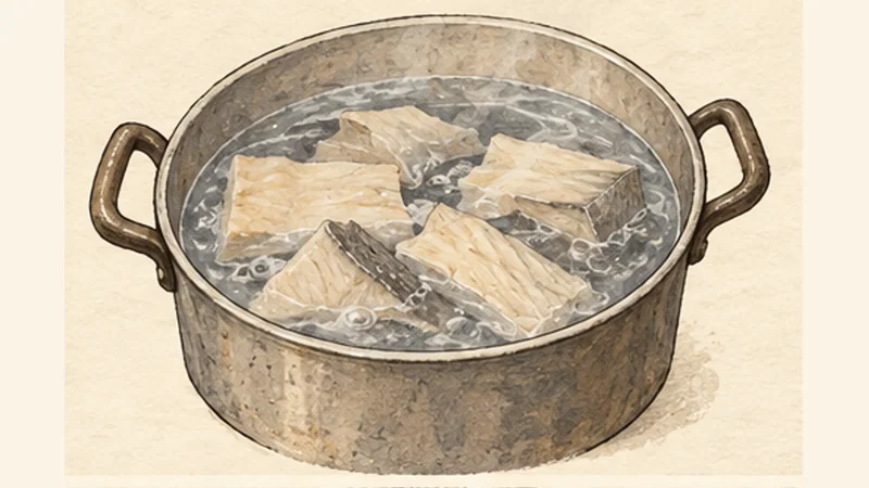 ภาพวาดการปรุงวาตาปา ขั้นตอนที่ 1: ลดเค็มปลาค็อด