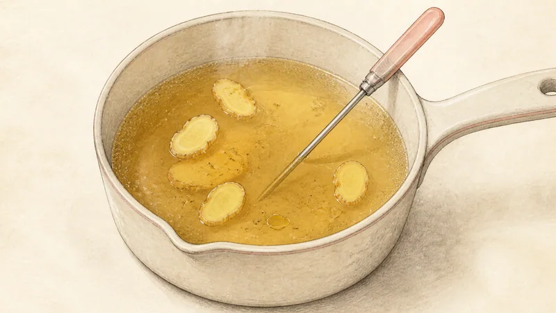 Pork-and-shrimp wonton soup, step 3: Warm the clear broth.