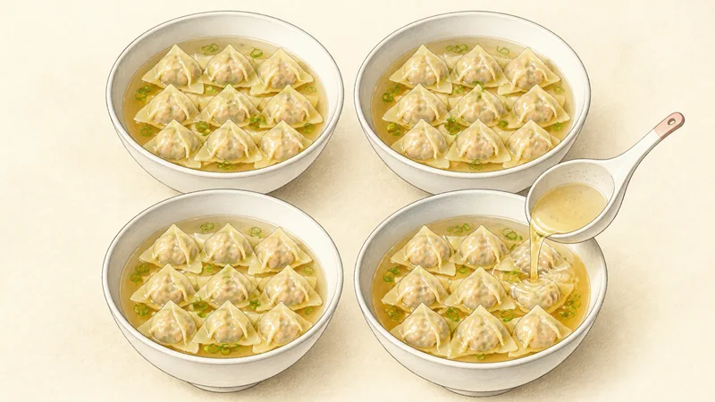 Pork-and-shrimp wonton soup, step 7: Divide the bowls.