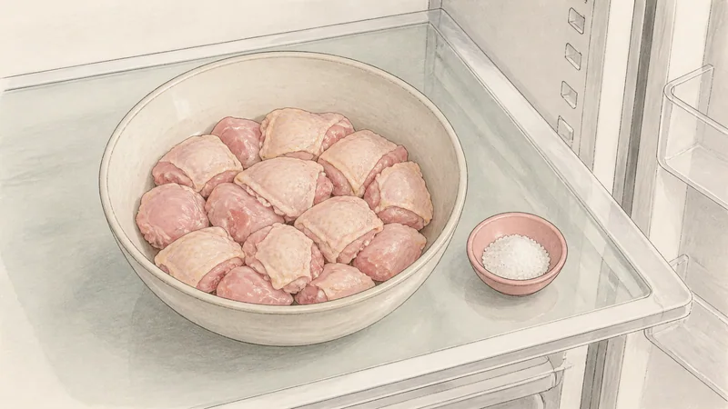 ภาพวาดการปรุงยากิโทริไก่ย่างเกลือ ขั้นตอนที่ 3: ปรุงเกลือ