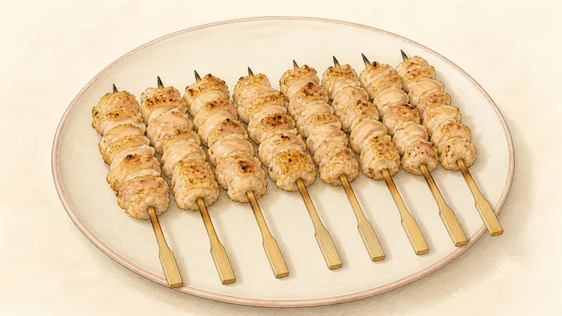 ภาพวาดการปรุงยากิโทริไก่ย่างเกลือ ขั้นตอนที่ 8: พักแล้วเสิร์ฟแบบเกลือ